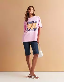 Футболка ASOS DESIGN оверсайз с принтом Soleil St Tropez розового цвета