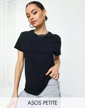 Футболка ASOS DESIGN Petite Ultimate с круглым вырезом из смесового хлопка черного цвета - ЧЕРНАЯ