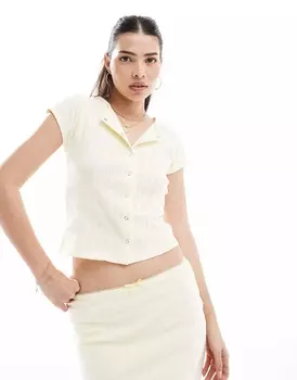 Футболка Asos Design Pointelle Co Ord With Poppers, светло-желтый