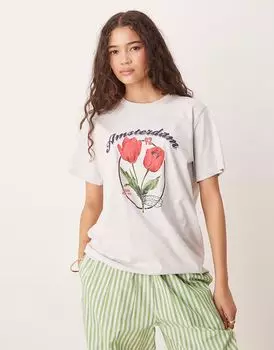 Футболка ASOS DESIGN прямого кроя с принтом тюльпана в стиле амстердамского меланжа