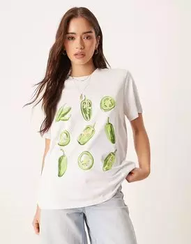 Футболка ASOS DESIGN прямого кроя с принтом чили белого цвета
