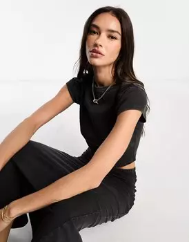 Футболка Asos Design Rib Baby Co-ord In Washed Denim, черный