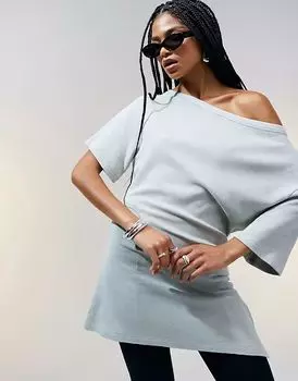 Футболка ASOS DESIGN с открытыми плечами и присборенной талией вафельного цвета