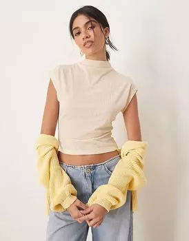 Футболка ASOS DESIGN с сухими ручками и рубчиком на горловине, кремового цвета