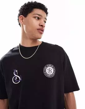 Футболка ASOS DESIGN свободного кроя черного цвета с городским принтом