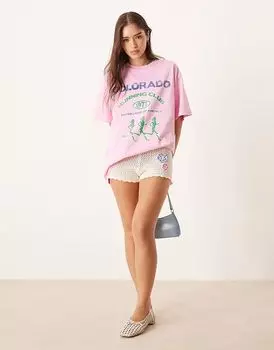 Футболка ASOS DESIGN свободного кроя с принтом клуба Colorado Running Club розового цвета