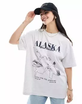 Футболка ASOS DESIGN свободного кроя с принтом «Горные лыжи в Колорадо» цвета ледяной меланж