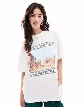 Футболка ASOS DESIGN свободного кроя с принтом каньона кремового цвета