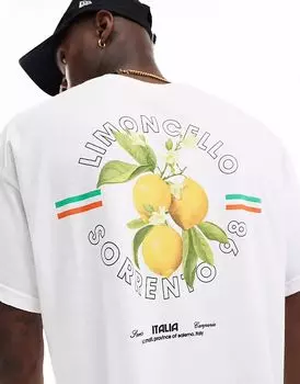 Футболка ASOS DESIGN свободного кроя с принтом лимончелло белого цвета