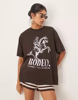 Футболка ASOS DESIGN свободного кроя шоколадно-коричневого цвета с принтом родео