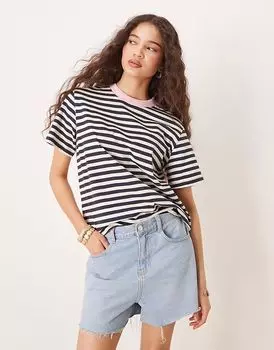 Футболка ASOS DESIN прямого кроя в полоску с контрастной окантовкой ASOS DESIGN