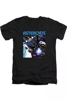 Футболка Atari 2600 Asteroids с коротким рукавом и V-образным вырезом для взрослых из хлопка премиум-класса Gildan, черный