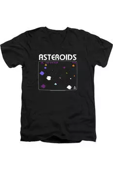 Футболка Atari Asteroids short Sleevecreen с коротким рукавом для взрослых с V-образным вырезом из премиального хлопка / футболка Gildan, черный