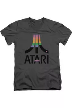 Футболка Atari Breakout Inset с коротким рукавом и V-образным вырезом для взрослых из хлопка премиум-класса Gildan, цвет charcoal