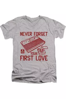 Футболка Atari First Love с коротким рукавом и V-образным вырезом для взрослых из хлопка премиум-класса Gildan, цвет athletic heather