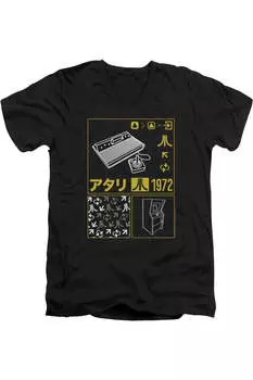 Футболка Atari Kanji Squares с коротким рукавом и V-образным вырезом для взрослых из хлопка премиум-класса Gildan, черный