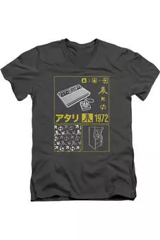 Футболка Atari Kanji Squares с коротким рукавом и V-образным вырезом для взрослых из хлопка премиум-класса Gildan, цвет charcoal