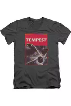 Футболка Atari Tempest Box Art с коротким рукавом и V-образным вырезом для взрослых из хлопка премиум-класса Gildan, цвет charcoal