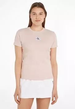 Футболка, этикетка, ребристая структура, женская Calvin Klein Jeans, цвет Sepia Rose