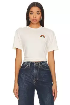 Футболка Aviator Nation Rainbow Embroidery Boyfriend, цвет Vintage White