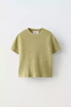 Футболка ажурной вязки ZARA, зеленый мергель