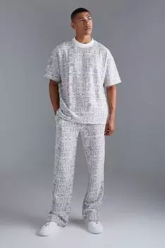 Футболка aztec из жаккарда оверсайз и обычный комплект для джоггера Boohoo, фиолетовый