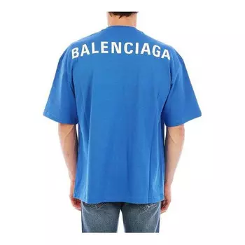 Футболка back print logo cotton t-shirt 'blue' Balenciaga, синий
