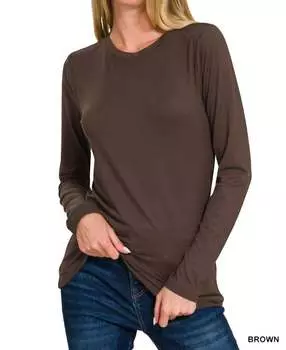 Футболка Back To Basics с круглым вырезом и длинными рукавами - Plus, коричневый цвет ZENANA