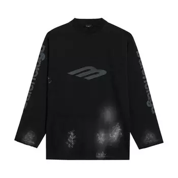 Футболка Balenciaga 3B Stencil Vintage Jersey T-Shirt Faded Black, черный