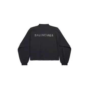 Футболка Balenciaga Back Strass Cropped с длинным рукавом, черный