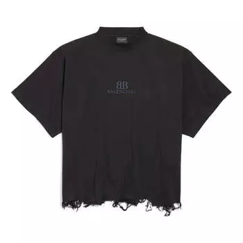Футболка Balenciaga BB Classic Balenciaga Cropped T-shirt Oversized 'Black', черный