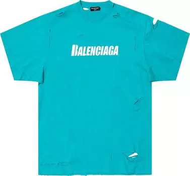 Футболка Balenciaga Boxy T-Shirt 'Turquoise/White', синий
