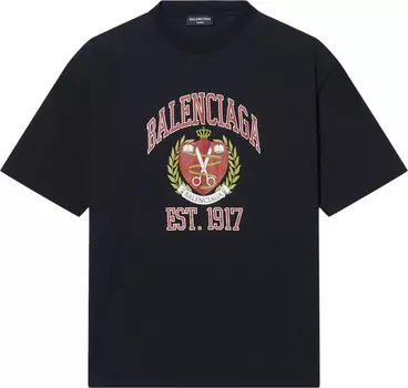 Футболка Balenciaga College Medium Fit T-Shirt 'Black/Red', черный