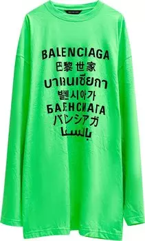Футболка Balenciaga Languages Long-Sleeve T-Shirt 'Fluo Green', зеленый