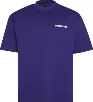 Футболка Balenciaga Logo Print T-Shirt 'Indigo/Dirty White', синий