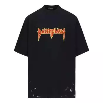 Футболка Balenciaga Metallica Short Sleeve T-Shirt Oversized Fit 'Black Orange', черный