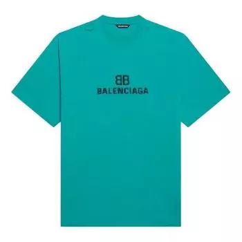 Футболка Balenciaga Mosaic Logo BB Alphabet Loose Hole Distress Short Sleeve Unisex Blue, синий