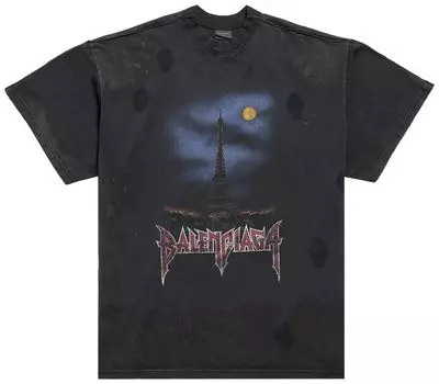 Футболка Balenciaga Paris Moon Double Front T-Shirt 'Wash Black', черный