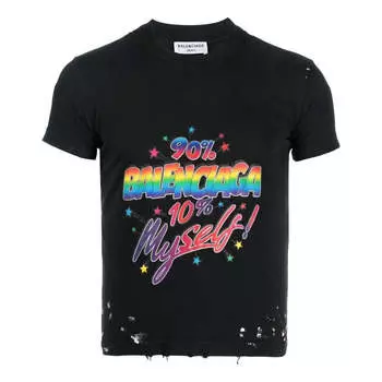 Футболка Balenciaga Small-Fit Distressed Graphic Jersey T-Shirt 'Washed Black', черный
