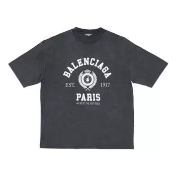 Футболка Balenciaga Varsity Logo Short Sleeve T-Shirt 'Washed Black', черный