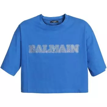 Футболка Balmain Cropped Rhinestone T-Shirt, синий
