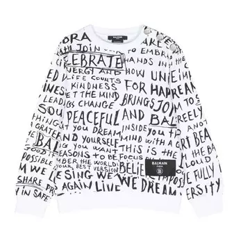 Футболка Balmain Kids Graphic Print Long-Sleeve T-shirt, белый