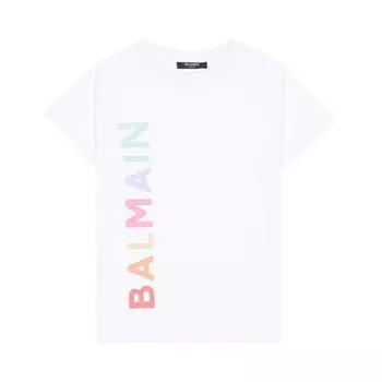 Футболка Balmain Kids Logo Printed Crewneck T-Shirt, белый