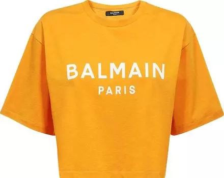 Футболка Balmain Logo Print Cropped T-Shirt Orange, оранжевый