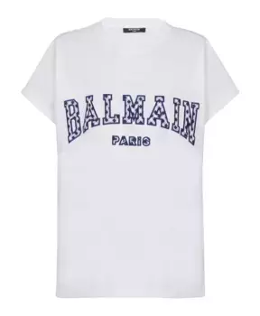Футболка Bamain Paris с клетчатым принтом Balmain, белый
