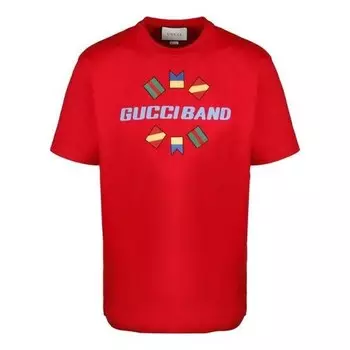 Футболка band embroidered large logo short sleeve red Gucci, красный