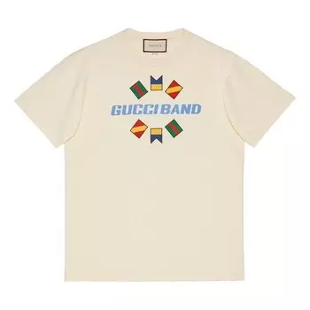 Футболка band flag embroidered logo for men white Gucci, белый