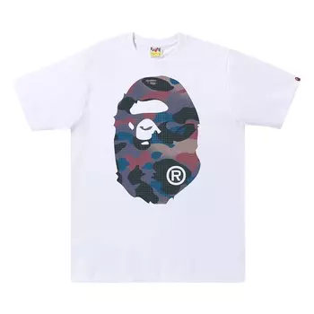 Футболка BAPE Grid Camo Big Ape Head, Белый/Фиолетовый