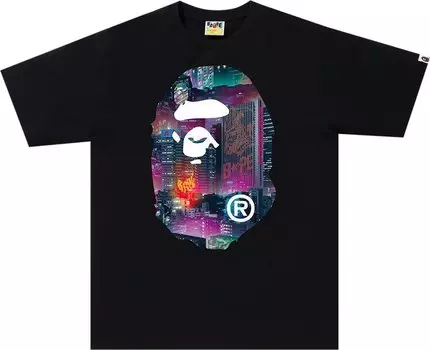 Футболка BAPE Neon Tokyo Big Ape Head Tee 'Black', черный