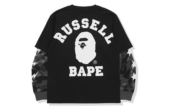 Футболка BAPE X Russell Color Camo College Layered L/S, черная A Bathing Ape, синий
